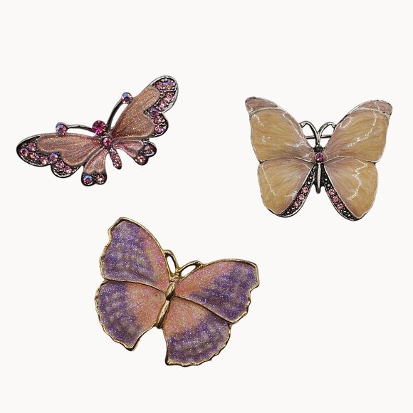 Pastel Pink Purple Butterfly Figural Brooch 3pc Lot Fairycore Whimsical Cute Pin - Picture 3 of 14